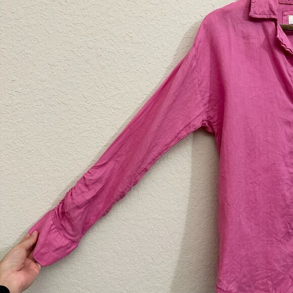 MAEVE by ANTHROPOLOGIE Oversize Linen Button-Up Shirt in Rose Pink - Picture 4 of 9